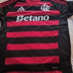 Adidas Black and Pink Striped Football Jersey